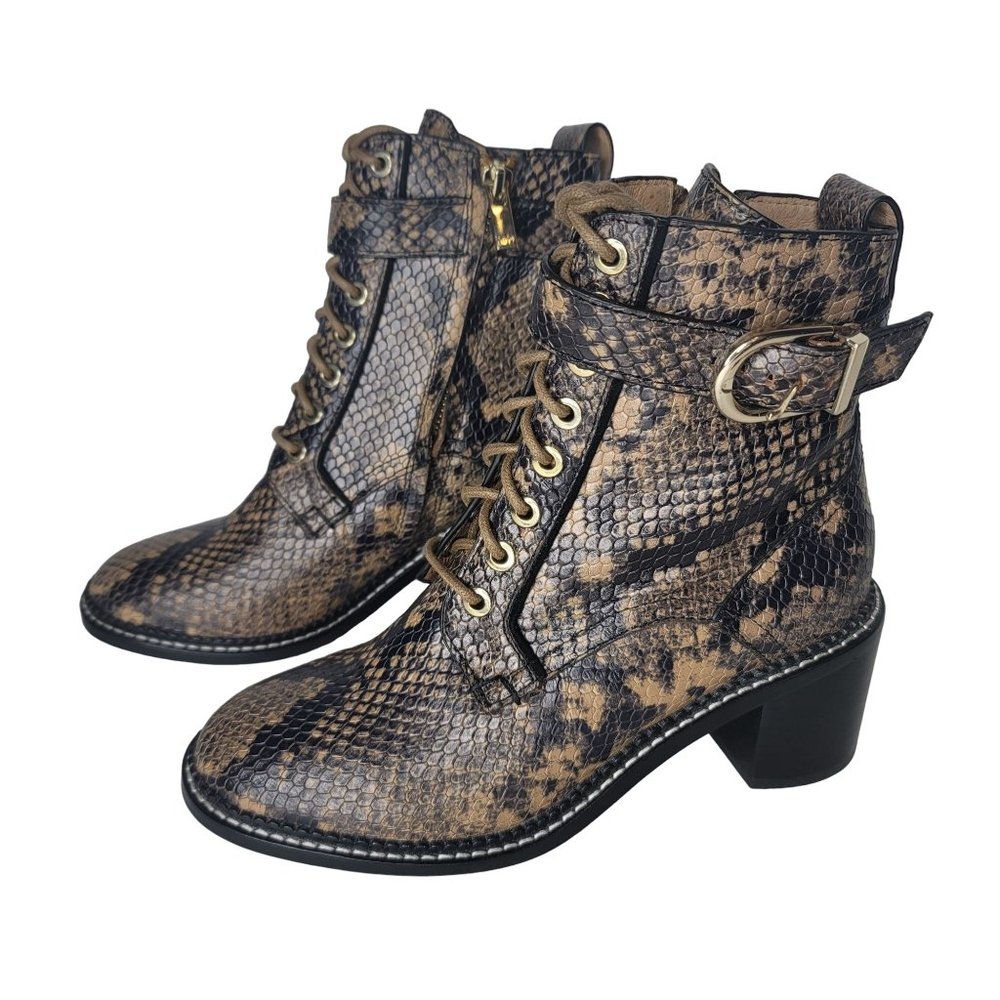 Joie Raster Block-Heel Python-Embossed Leather Combat Boots size 36 US 5 - Picture 11 of 12